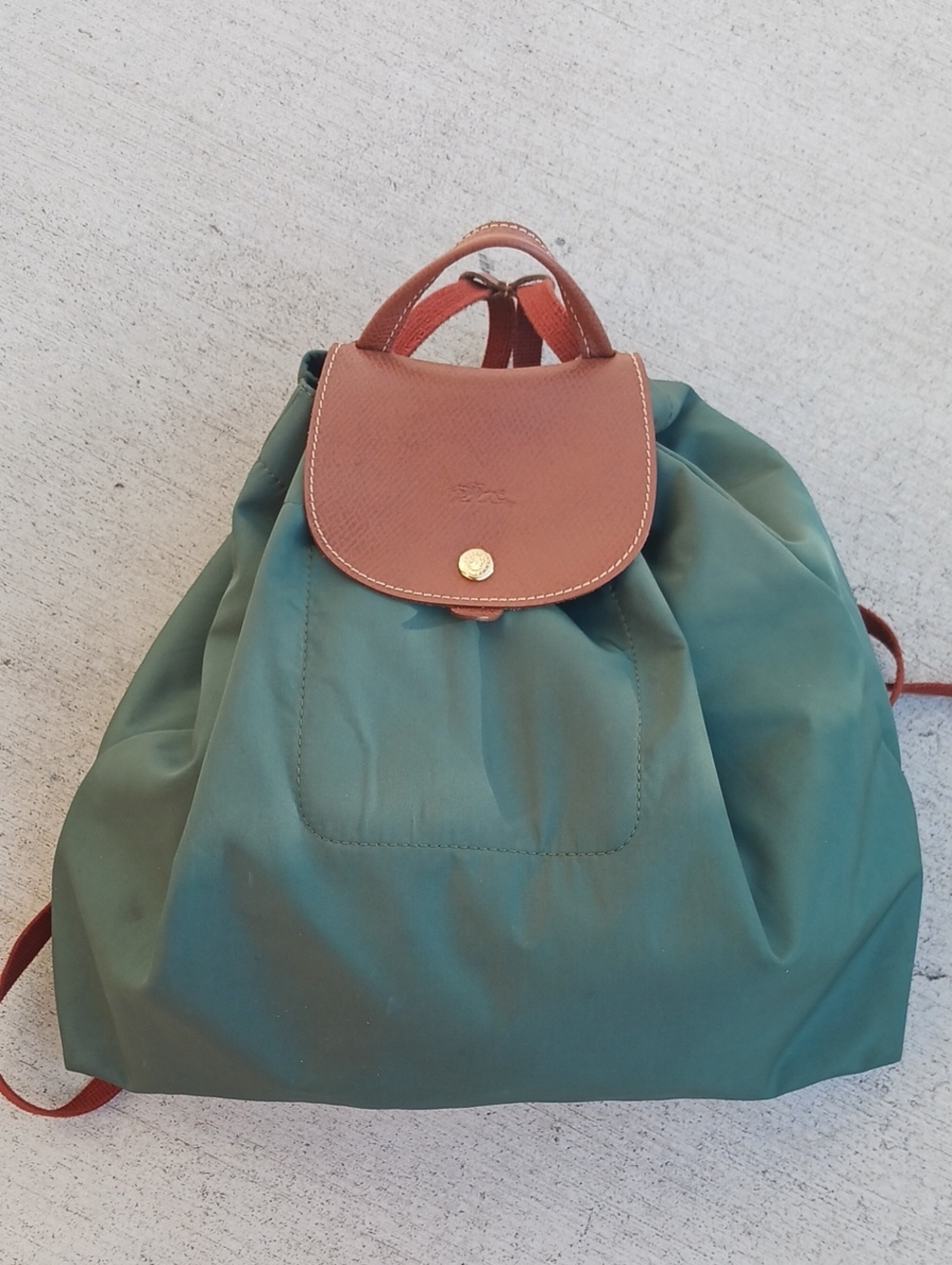 Green LONGCHAMP BACKPACK Bag with Brown Trim - Classic Everyday Carry